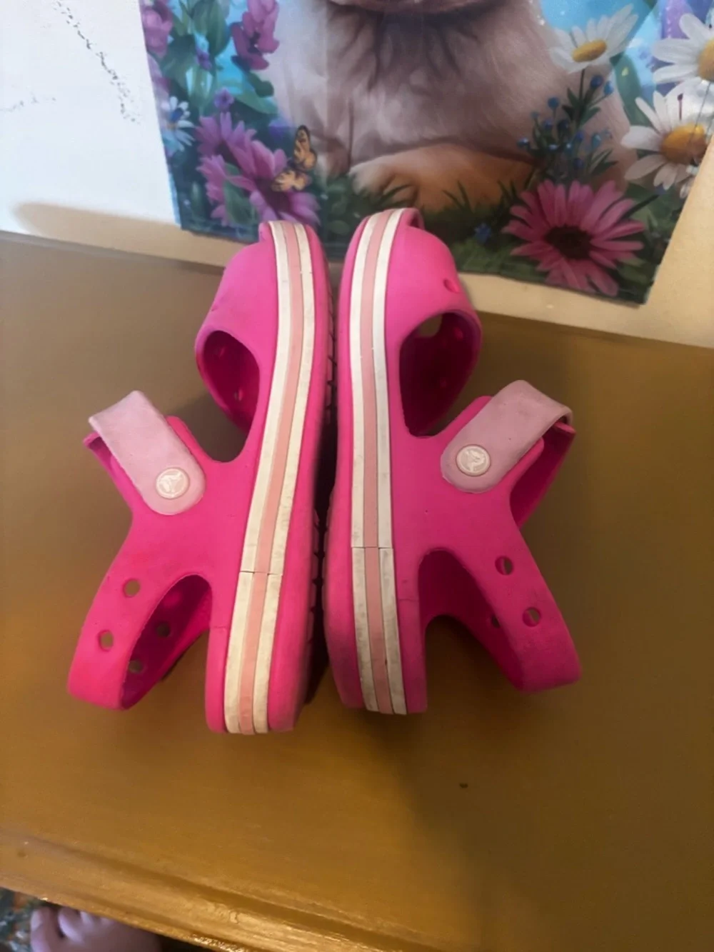 CROCS J3 Kids Pink Open-Toe Sandals with Hook-and-Loop Strap